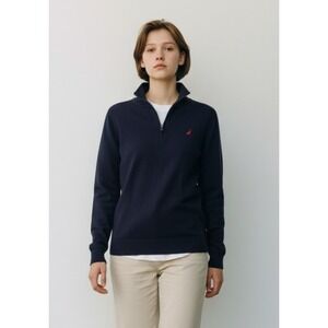 Nautica Kids Unisex Quarter Zip Long Sleeve Pullover T-Shirt Navy Size L (14-16)